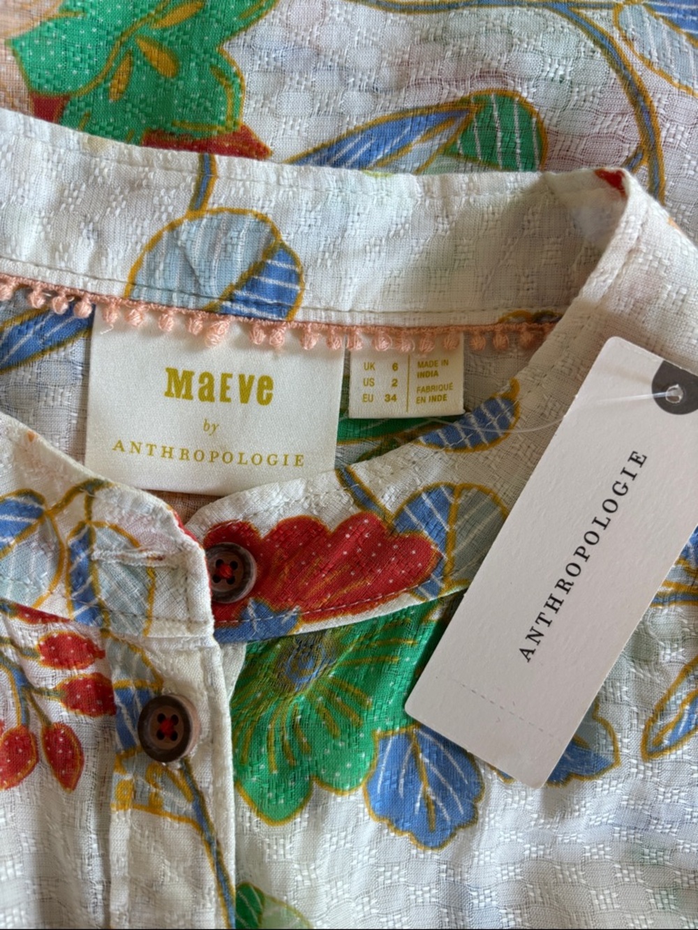 Antropologie Boho Floral Button Down Blouse Puff Sleeve Cottagecore Top Size 2 - Picture 7 of 8